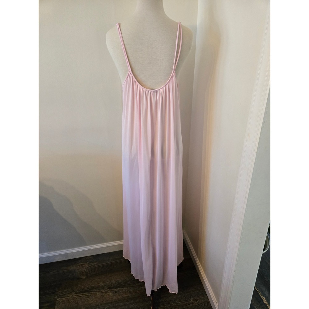 Vintage Miss Elaine Pink Antron Nylon Maxi Nightgown Rosette ILGWU Large USA - Picture 5 of 8